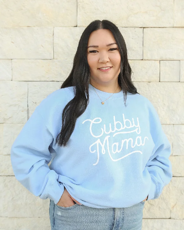 Crewneck Sweatshirt - Cubby Mama - Light Blue Sleek Women's 