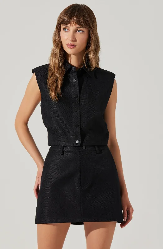 Eula Collared Cropped Vest Monochromatic Office Style