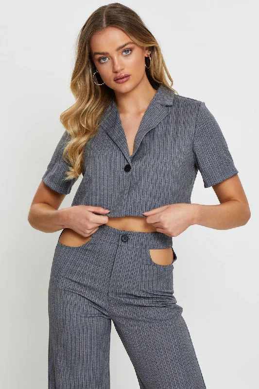 Stripe Wrap Top Short Sleeve Crop Streetwear Style for 