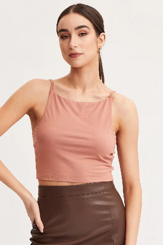 Brown Singlet Top Sleeveless Elegant Women's 