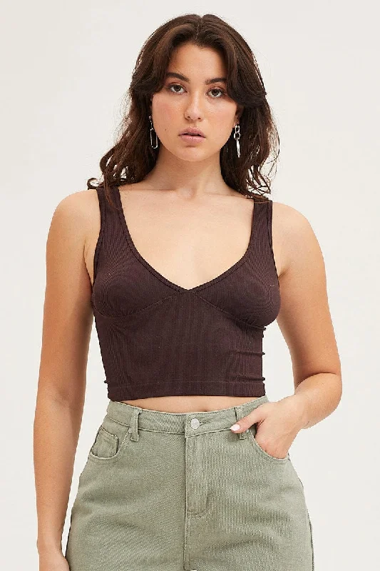 Brown Tank Top Sleevelss Seamless Business