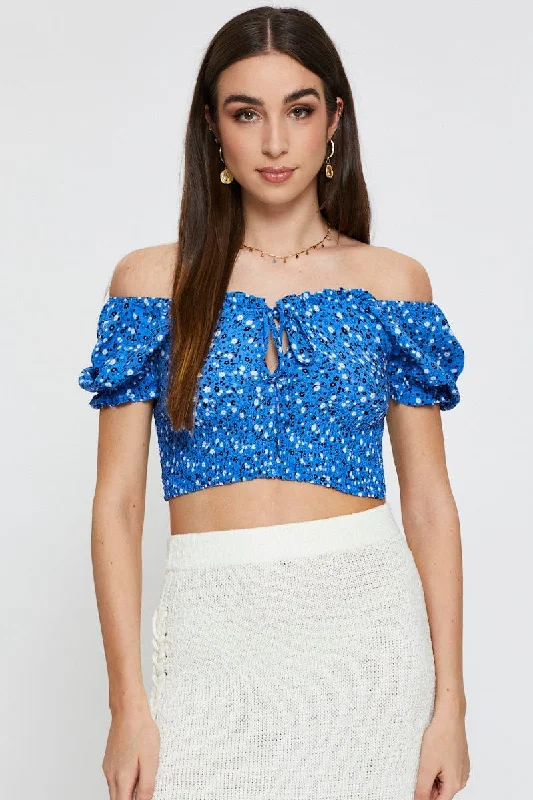 Print Crop Top Short Sleeve Sweetheart Modern Women's 