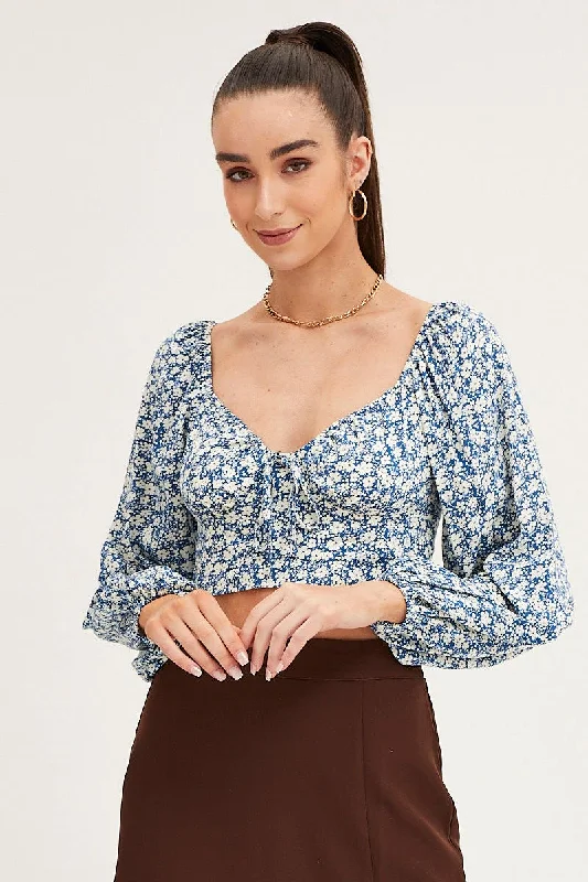 Print Off Shoulder Cropped Top Practical Women's Multi - 