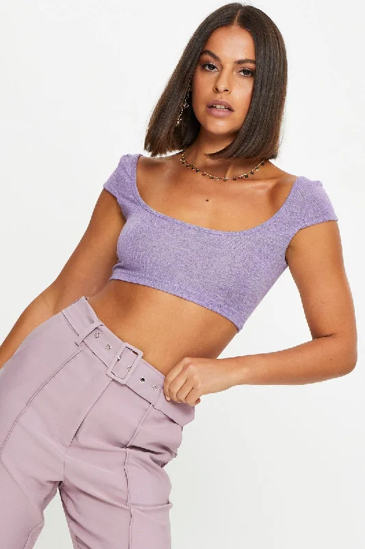 Purple Scoop Neck Marl Top Cool Women's Skate