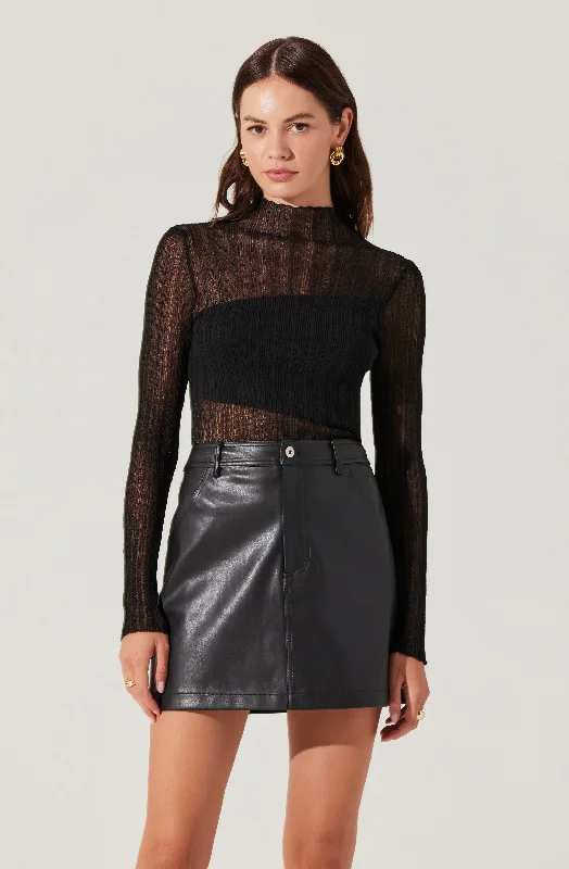 Mock Neck Mesh Contrast Top Traditional Women's 