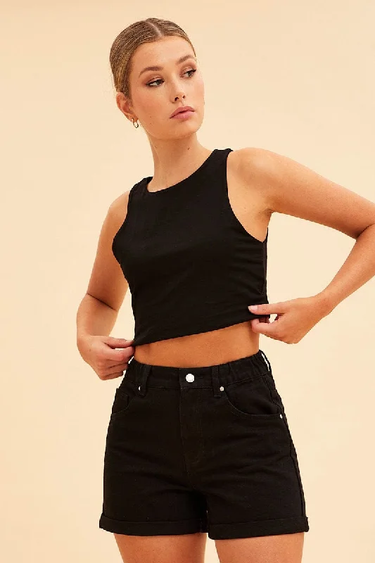 Black Essential Cotton Stretch Crop Tank British Gentlewoman Style