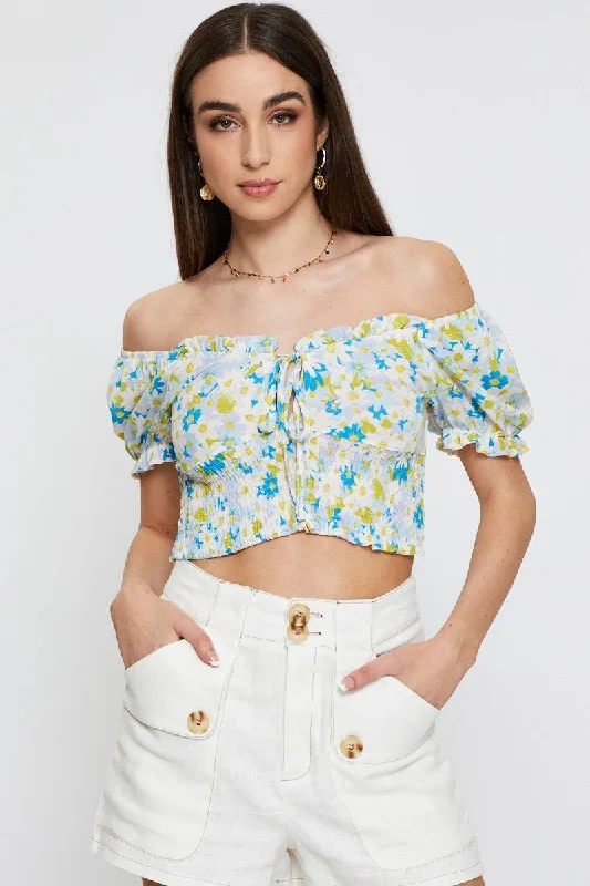 Print Crop Top Short Sleeve Sweetheart Classic Women's Pin - striped