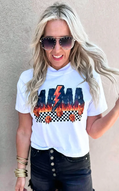 Mama on Fire Check Graphic Crop T-Shirt Modern Women's 