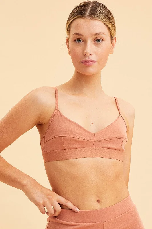 Orange Triangle Bralette Cotton Stretch Seam Detail Monochromatic Office Style