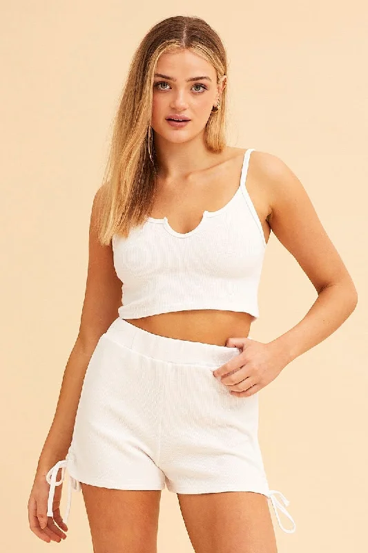 White Sutton Basic Rib Notch Singlet Modern Women's 
