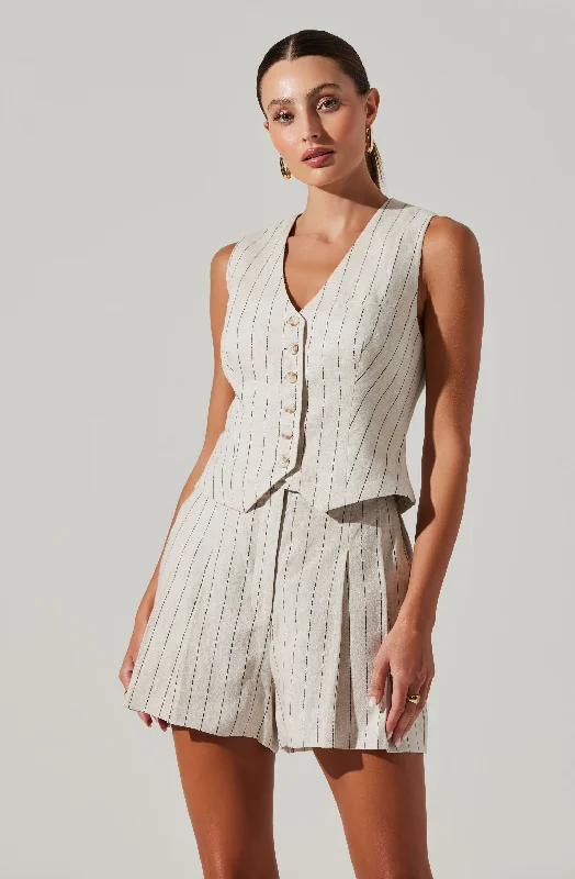 Kaiko Pinstripe Linen Vest Feminine Women's Soft 