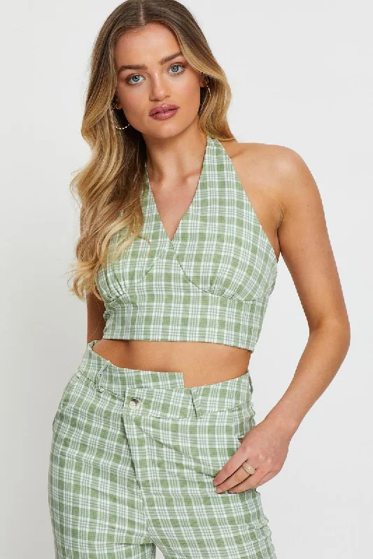 Check Crop Top Sleeveless Halter Bold Women's Animal Print