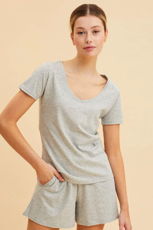 Grey V Neck T-Shirt Cotton Regular Fit Cotton Confident Women's Power