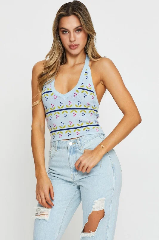 Print Halter Top Sleek Women's 