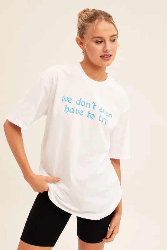 White Graphic T Shirt Short Sleeve Crew Neck Gym