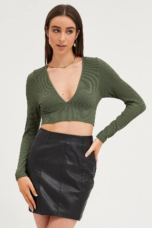 Green Top Long Sleeve Seamless Artistic Women's Hand - painted