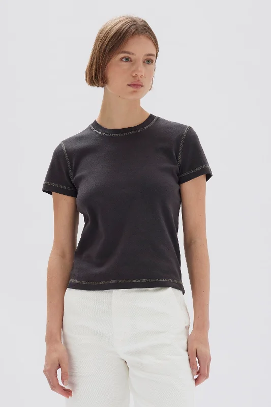 Evelyn Contrast Stitch Tee Minimalist Women's Casual