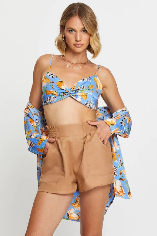 Print Singlet Bralette Sleeveless Crop Vintage Women's 1970S 