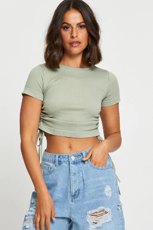 Green T Shirt Short Sleeve Crop Crew Neck Australian Beach