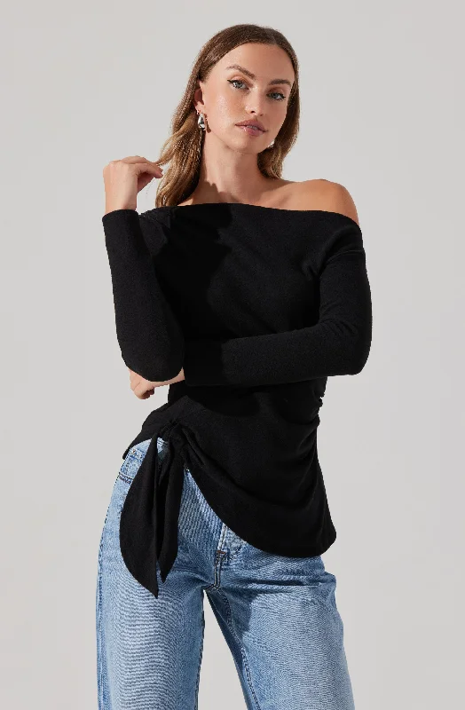 Asymmetrical Off Shoulder Tie Knit Top Confident Women's Power