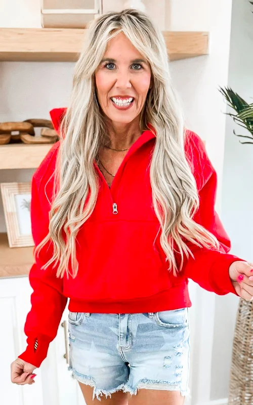 The Ava Red 1/2 Zip Mock Neck Sweatshirt by Salty Wave**DEAL-COUPON EXCLUDED Confident Women's Power