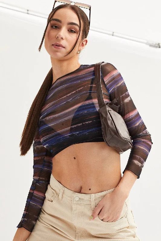 Brown Abstract Abstract Print Top performance