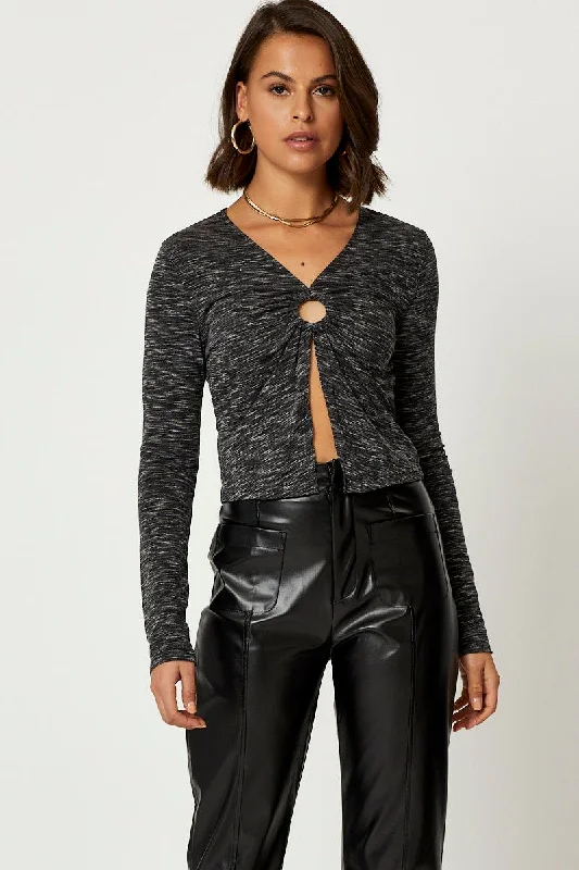 Black Keyhole Long Sleeve Top Contemporary 