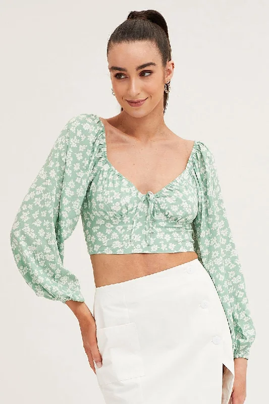 Print Off Shoulder Cropped Top Artistic Women's Avant - 