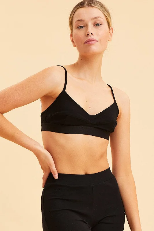 Black Triangle Bralette Cotton Stretch Seam Detail Cool Women's Skate