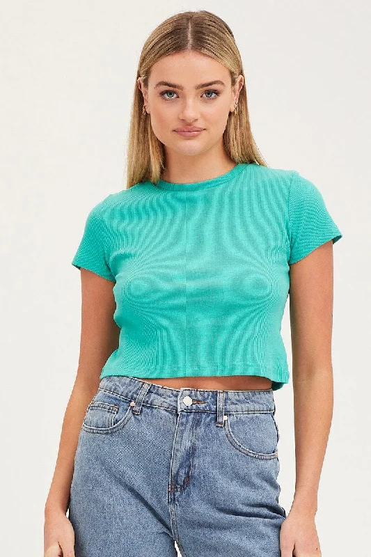 Green T Shirt Short Sleeve Crew Neck Cozy Women's Sherpa - lined