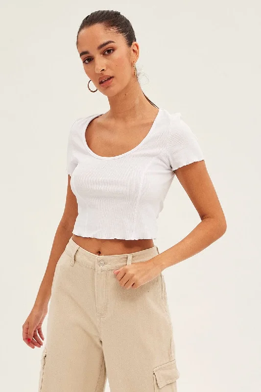 White T Shirt Short Sleeve Scoop Neck Vacation