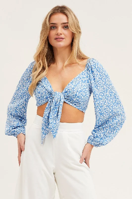 Print Tie Front Top Country