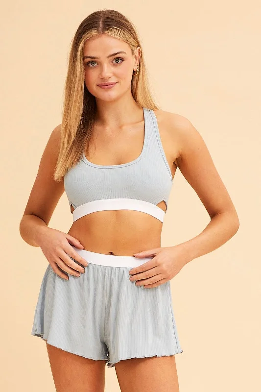 Blue Mia Cotton Stretch Cross Back Crop Top Practical Women's Multi - 