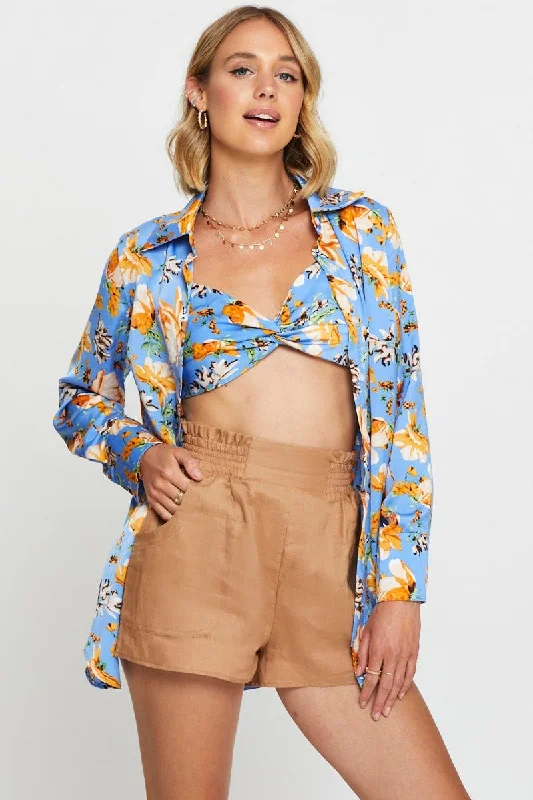 Print Crop Shirts Long Sleeve Women