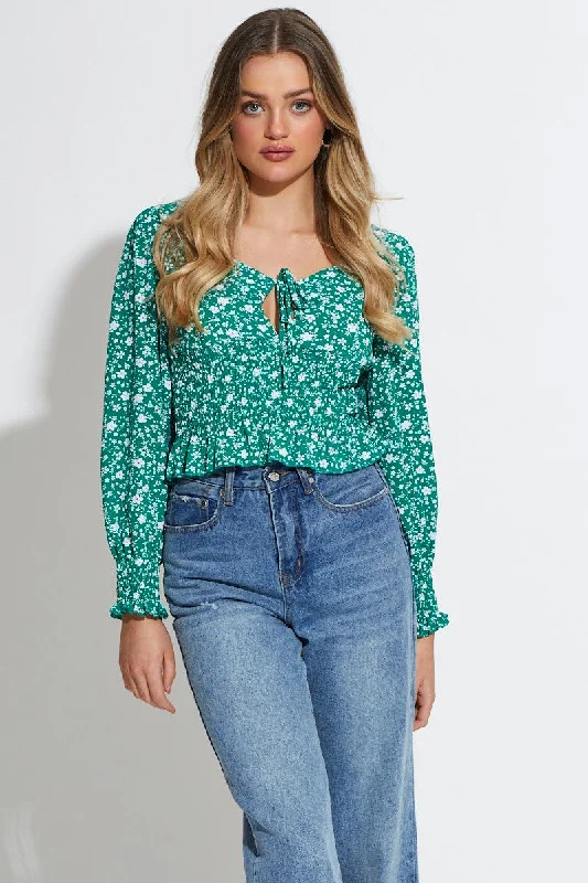 Print Peplum Top Long Sleeve Sporty Women's Tennis
