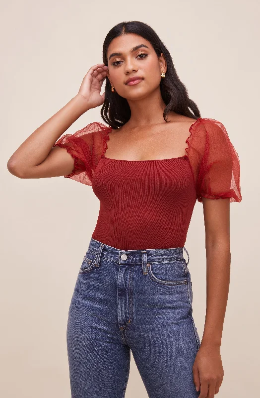 Darling Sheer Puff Sleeve Bodysuit Athletic Women's 