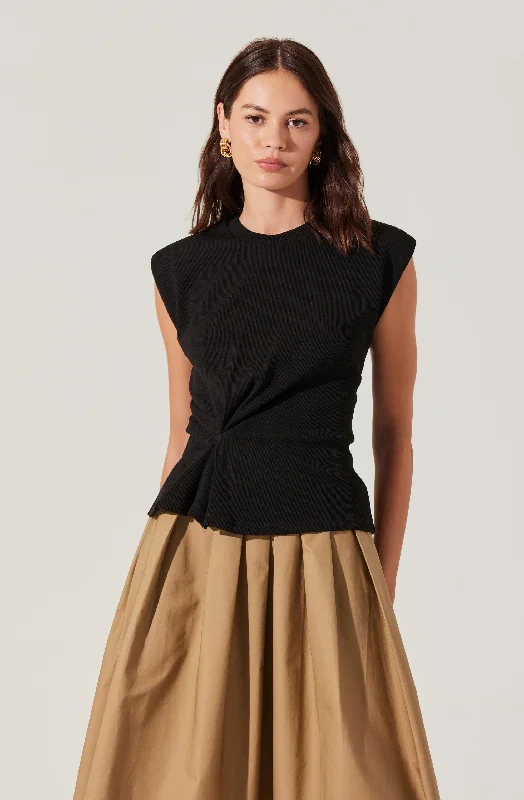 Cinched Waist Ribbed Knit Top Feminine Women's Style 