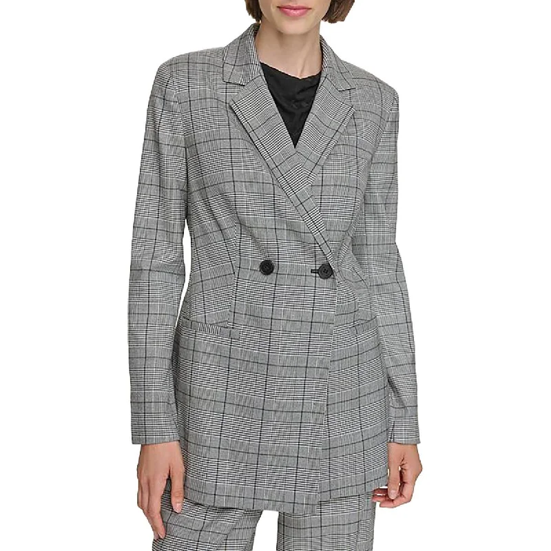 Calvin Klein Womens Woven Plaid One-Button Blazer garde