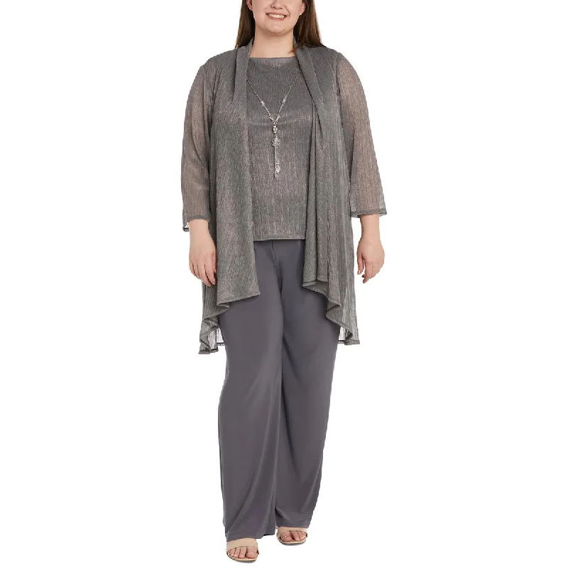 R&M Richards Womens Plus Metallic  Duster Blazer garde