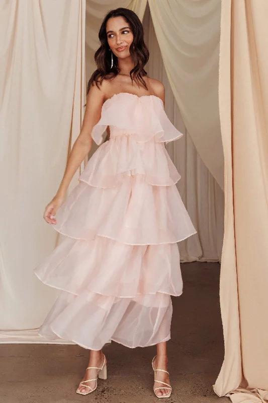 Behati Tiered Layer Midi Dress Pink garde