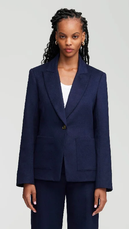 Patch Pocket Blazer in Textured Wool | Navy Earthy Women's Hemp - based