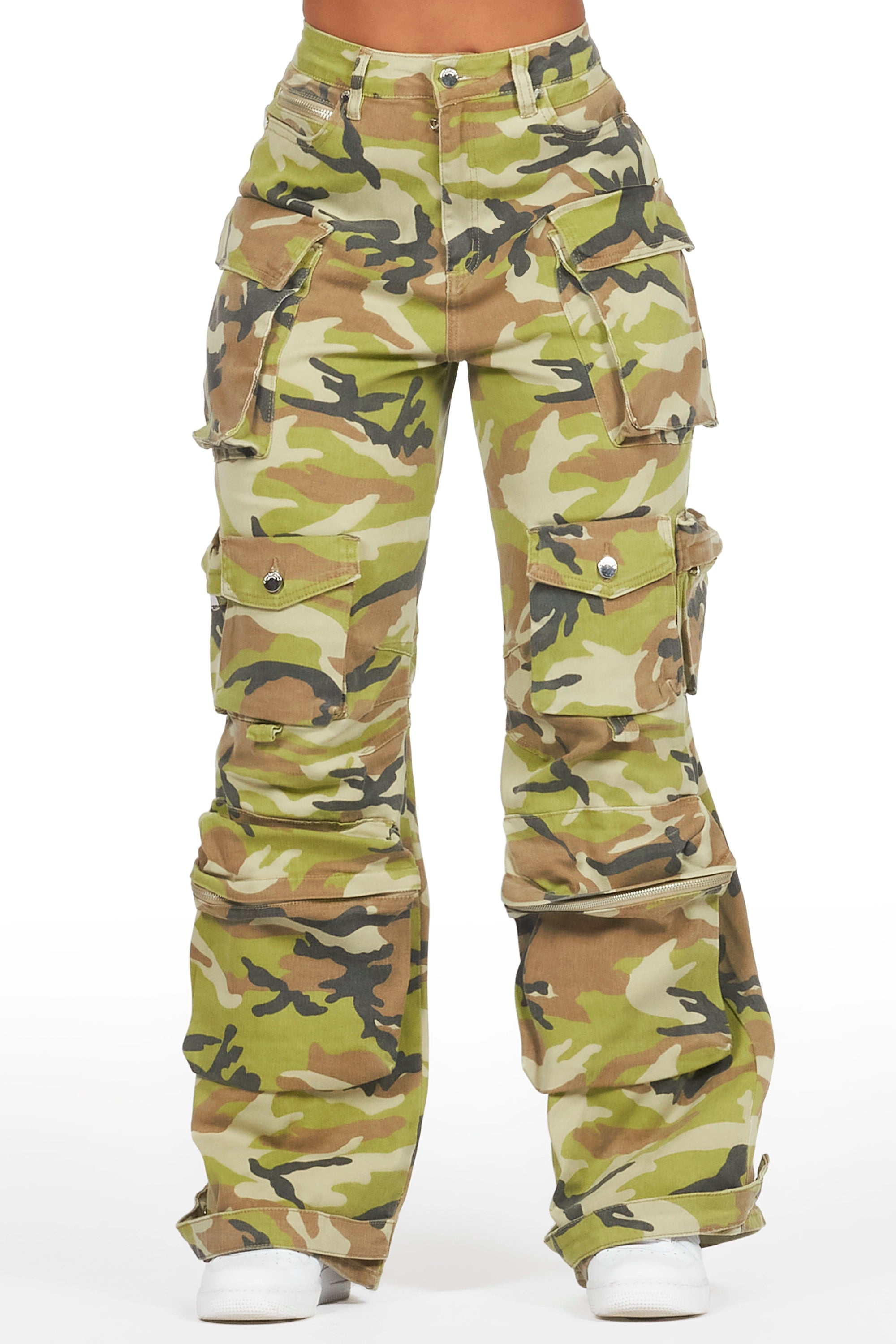 Nakia Green Camo Cargo Wide Leg Jean British Gentlewoman Style