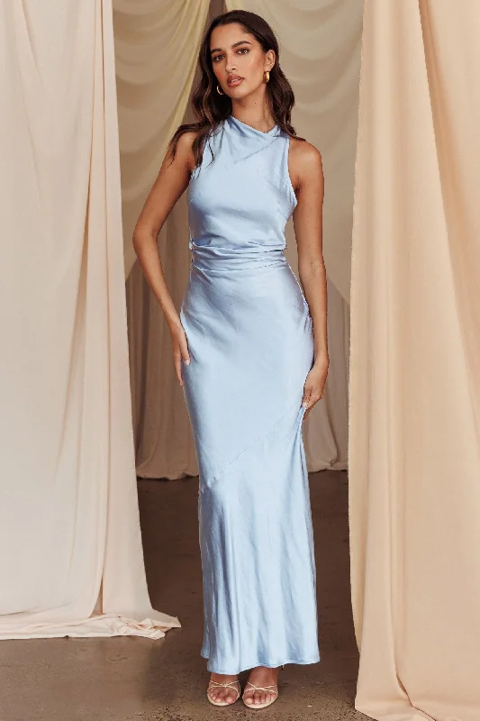 Moonlight Mirage Criss-Cross Back Maxi Dress Blue Sporty Women's Athleisure 