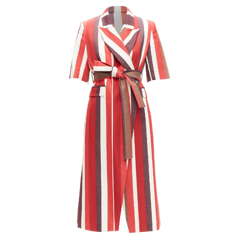 Frenken graphic stripes cotton tie belt long coat Modern Women's Tech