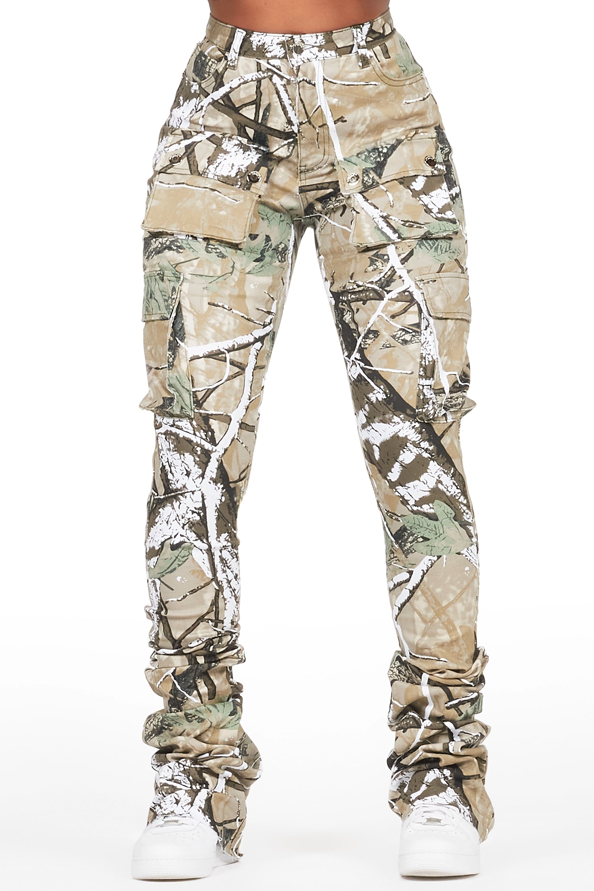 Noor Tree Camo Cargo Super Stacked Jean Earthy Women's Hemp - based