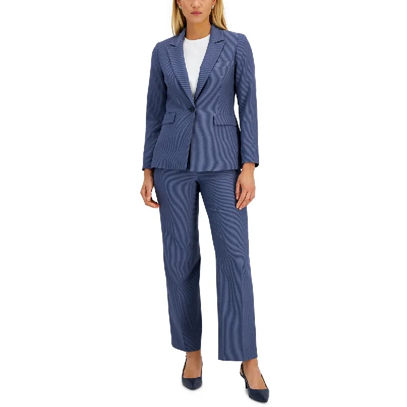 Le Suit Womens Striped Work Wear One-Button Blazer Sustainable Organic