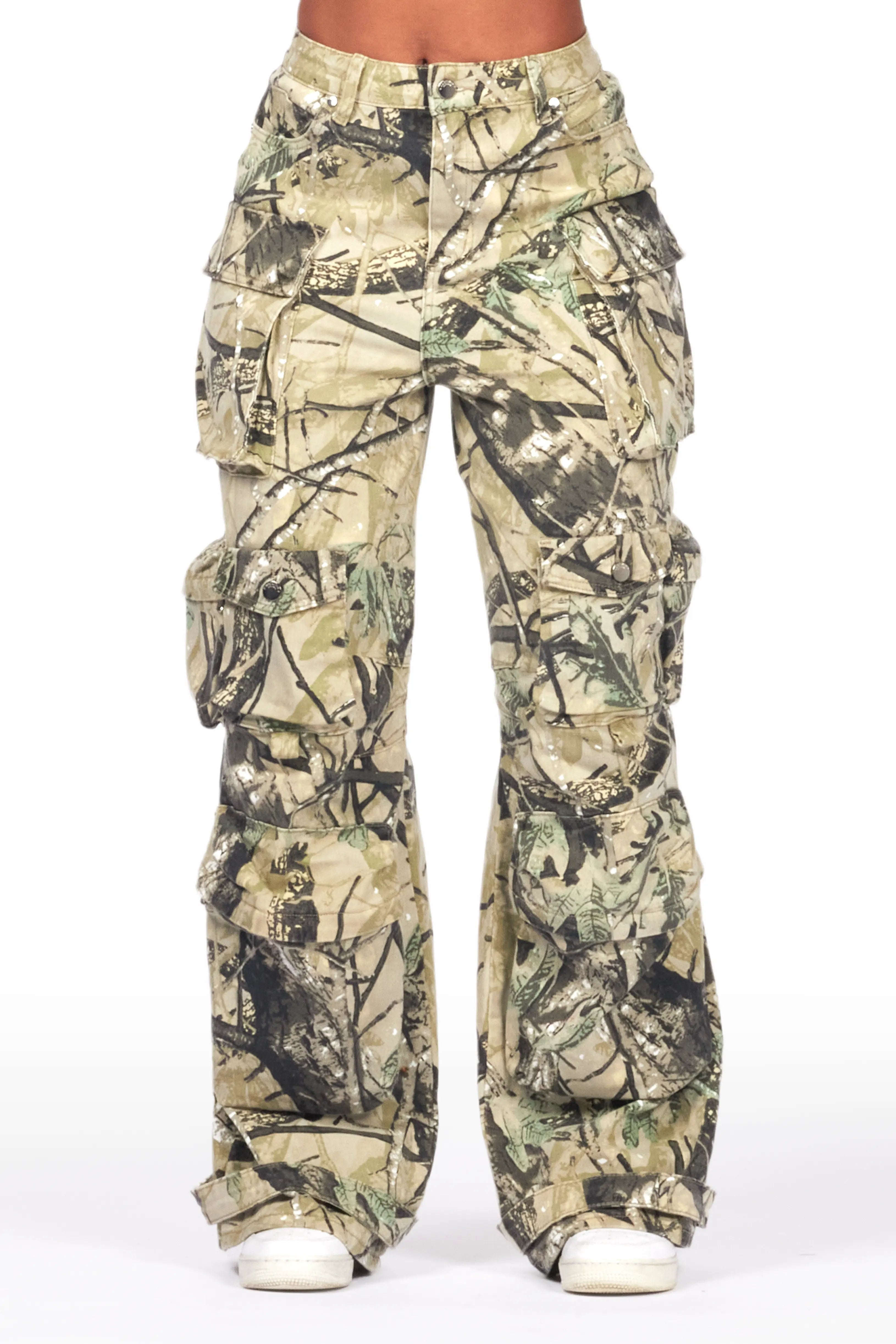 Nakia Tree Camo Cargo Wide Leg Jean Sophisticated Women's Tailored