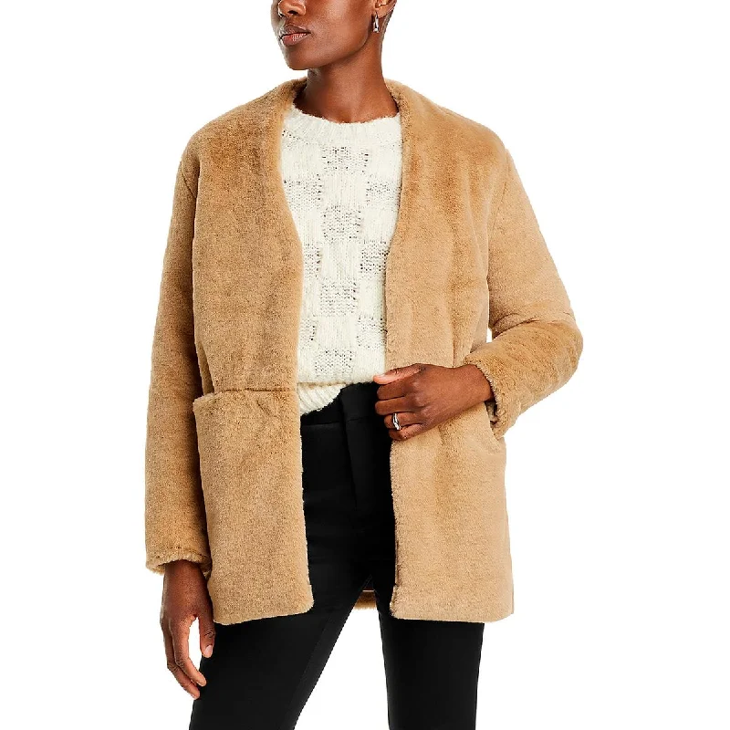 French Connection Womens Buona Midi Cold Weather Faux Fur Coat Artistic Women's Avant - 