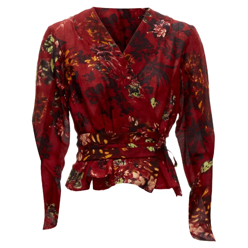 Kenzo floral silk wool kimono sleeves wrap tie top Dapper Women's Bow - adorned