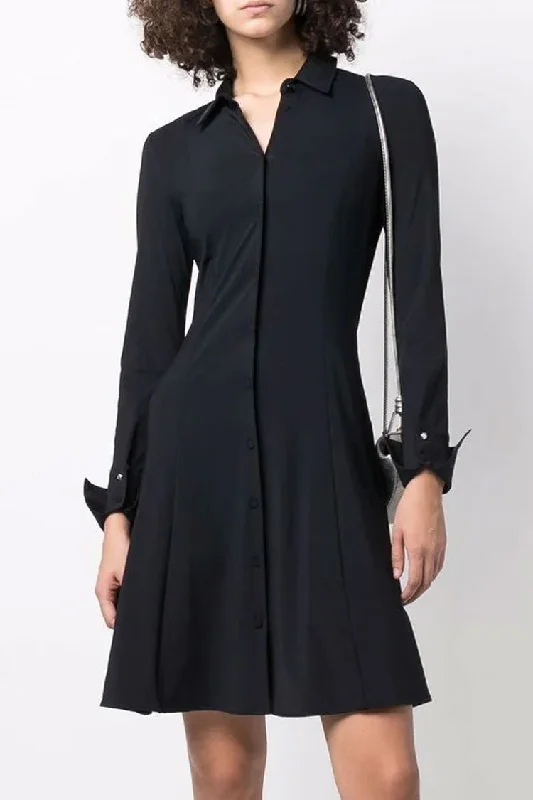 Chic Collared Button Down Long Sleeve Fit & Flare Mini Shirt Dress - Black Trendy Women's Oversized Chic Collared Button Down Long Sleeve Fit & Flare Mini Shirt Dress - Black Trendy Women's Oversized